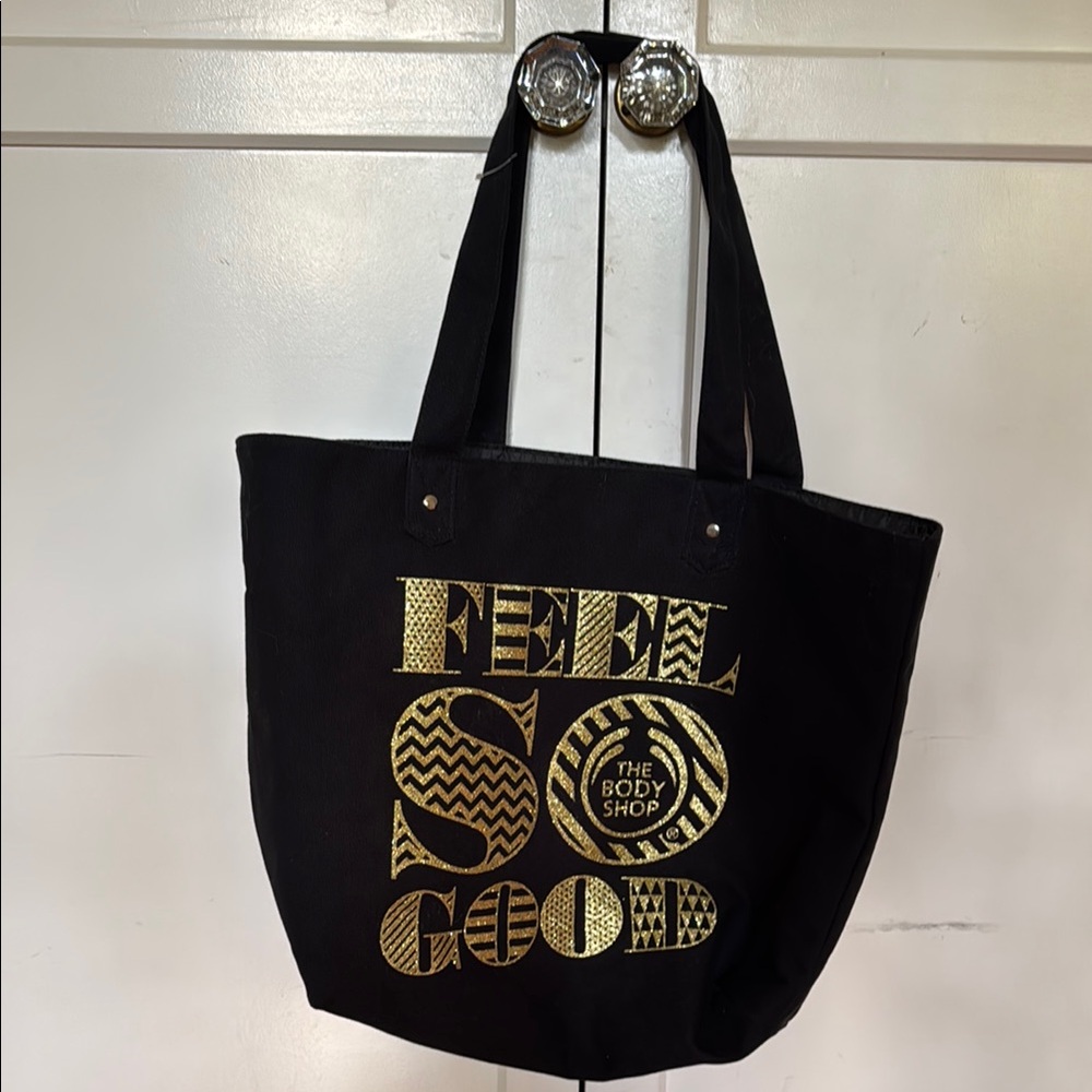 The Body Shop Black and Gold Graphic Tote